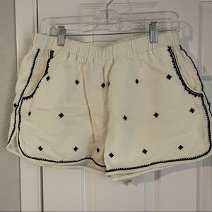 Madewell Embroidered White Linen Pull on Shorts